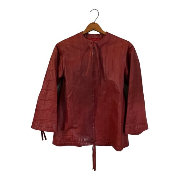 FENDI 100% Genuine Leather Jacket Coat Red Full Zipper Size 4 Vintage - Picture 9 of 11